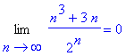 Limit((n^3+3*n)/(2^n),n = infinity) = 0